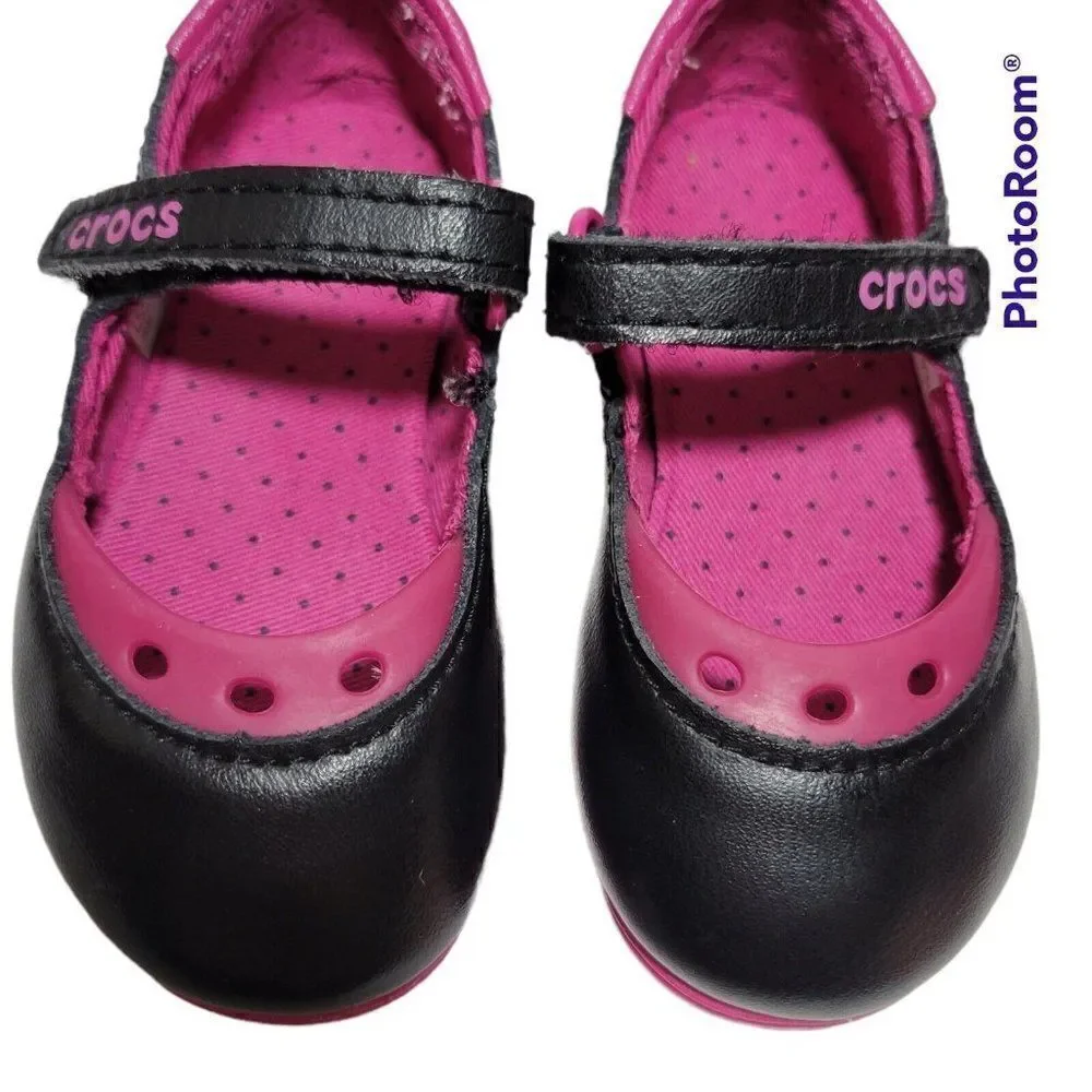 Crocs Toddler Shoes Girls Size C4 Mackenzie Mary Jane Black Magenta Pink Purple‎